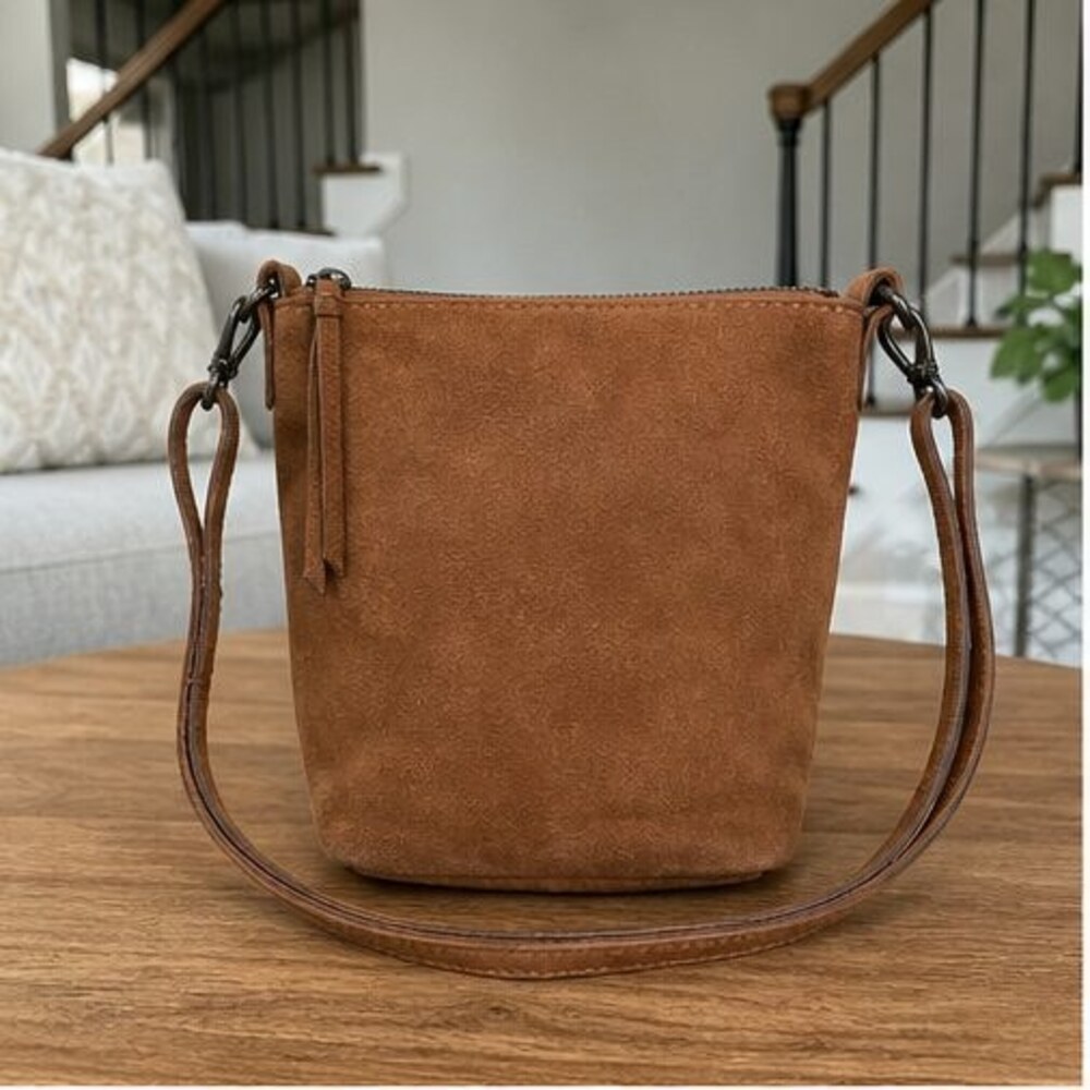 Cognac Suede Crossbody Bag